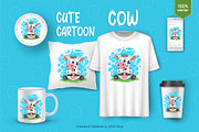 Cute cartoon cow. Tshirt, PNG., an Animal Illustration by KENO Mascots (Thumbnail 3 of 4)
