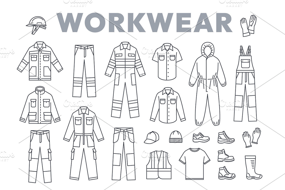 Work Clothes Simple Line Icons, an Object Illustration by Vectorikart