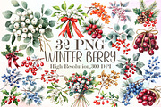 Watercolor Winter Berry Christmas Se, an Illustration by Sublimation Artist (Thumbnail 1 of 6)