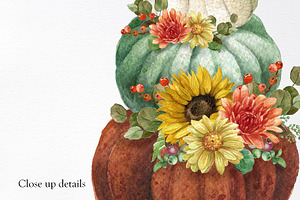 Watercolor Pumpkin Sunflower Vase