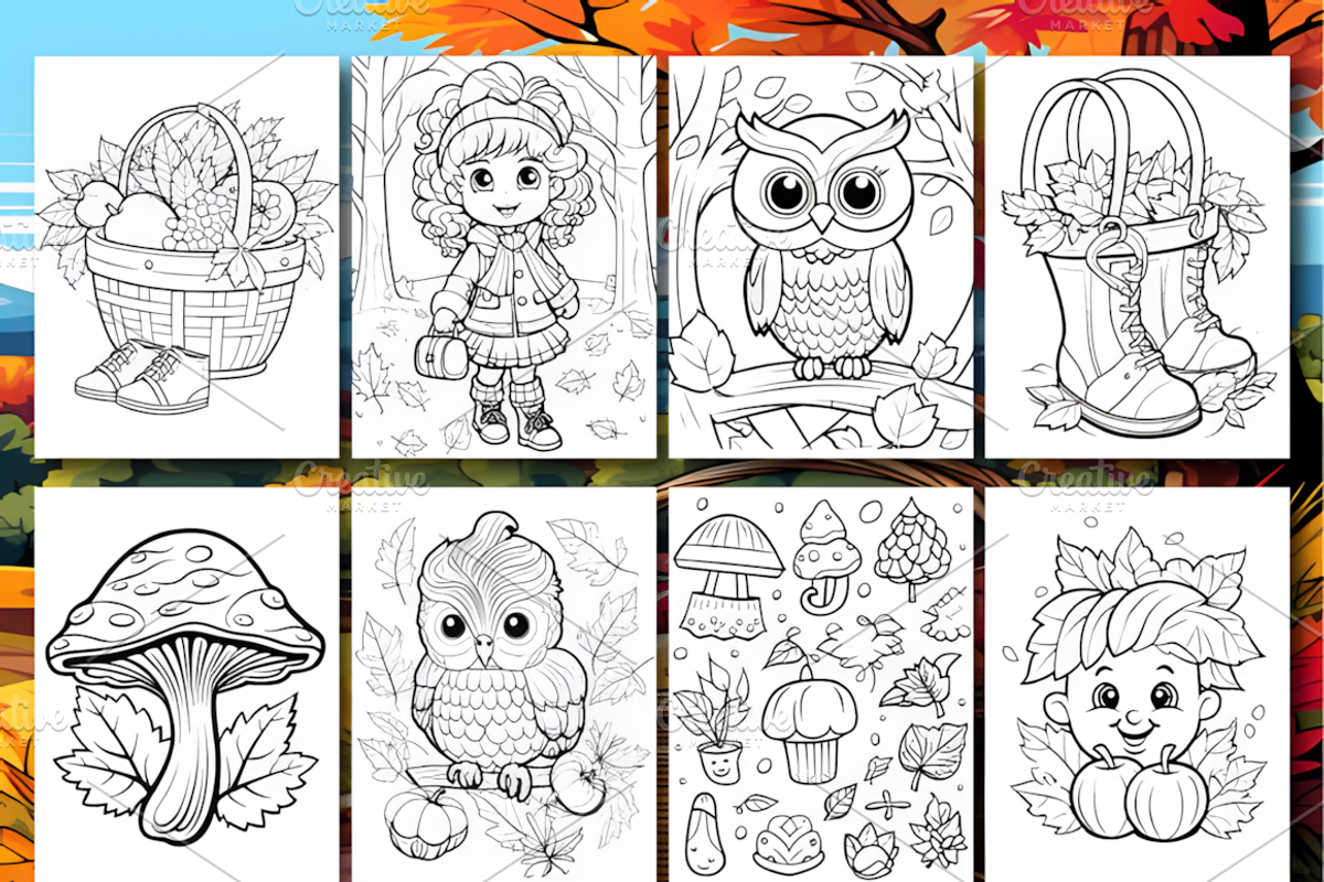 200 Cute Autumn Coloring Pages, a Seasonal Illustration by Coco Bloom (Photo 4 of 9)
