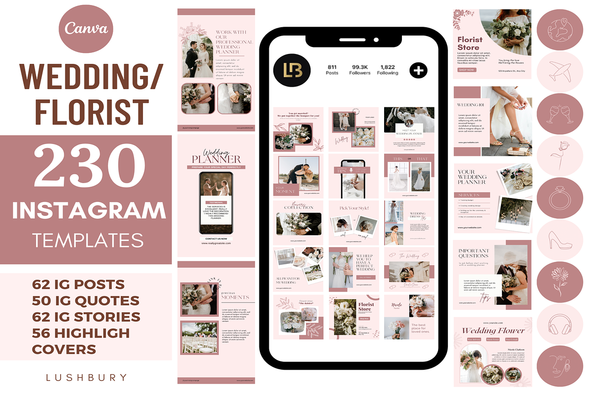 Wedding/Florist Instagram Templates, a Social Media Template by LushBury (Photo 1 of 9)