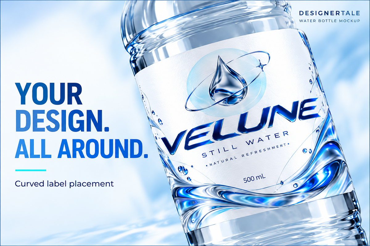 Floating Water Bottle Mockup PSD, a Packaging Mockup by Designertale (Photo 2 of 10)