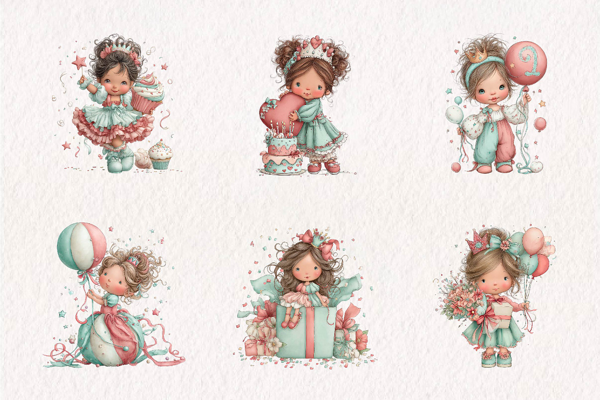 Birthday Girl Clipart Bundle, a Seasonal Illustration by CreationArt (Photo 3 of 7)