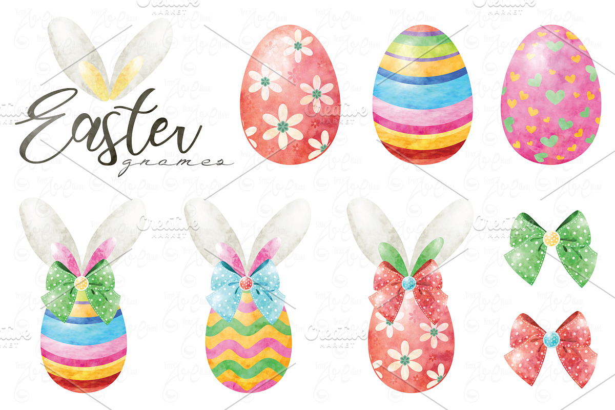 Watercolor Cute Easter Gnomes, an Animal Illustration by YenzArtHaut (Photo 2 of 3)