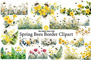 Spring Bees Border Clipart, an Illustration by Designworld