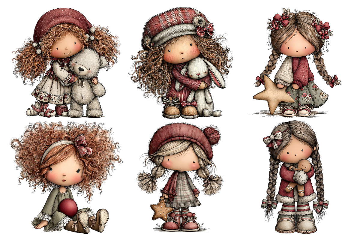 Whimsical Christmas Doll Clipart, an Animal Illustration by Creative Art (Photo 6 of 6)