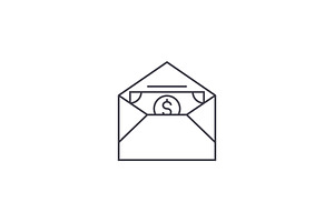 money in an envelope vector line icon, sign, illustration on background, editable strokes