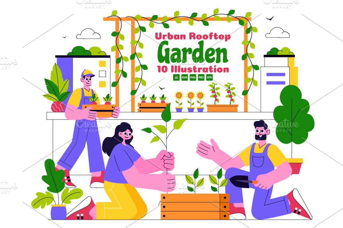 10 Urban Farming Rooftop Garden, a Person Illustration by denayunebgt (Photo 1 of 4)