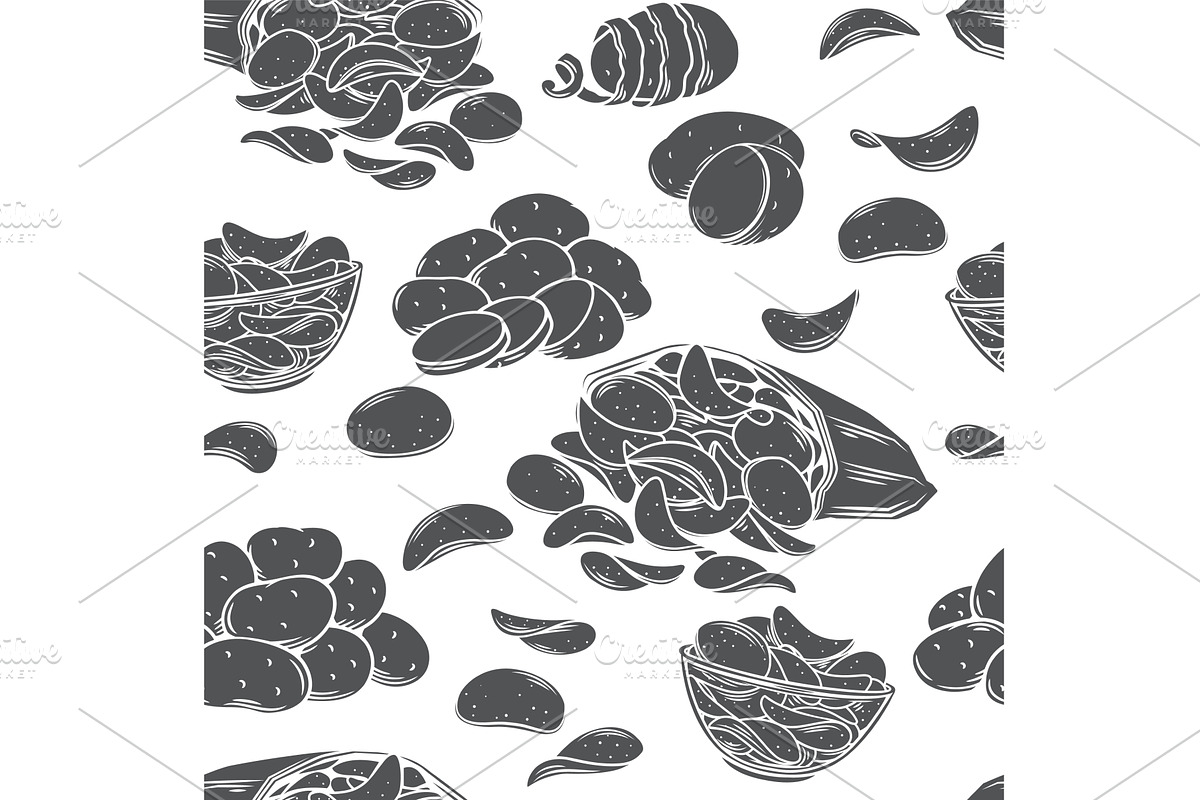 Potato chips seamless pattern, an Object Illustration by VictoriaSergeeva
