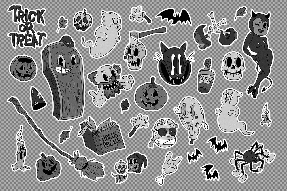 Halloween Retro Cartoon Collection, a Seasonal Illustration by Kokoshka (Photo 3 of 12)