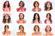 Pink Summer Woman Watercolor Clipart, an Illustration by RobertsArt (Thumbnail 2 of 7)