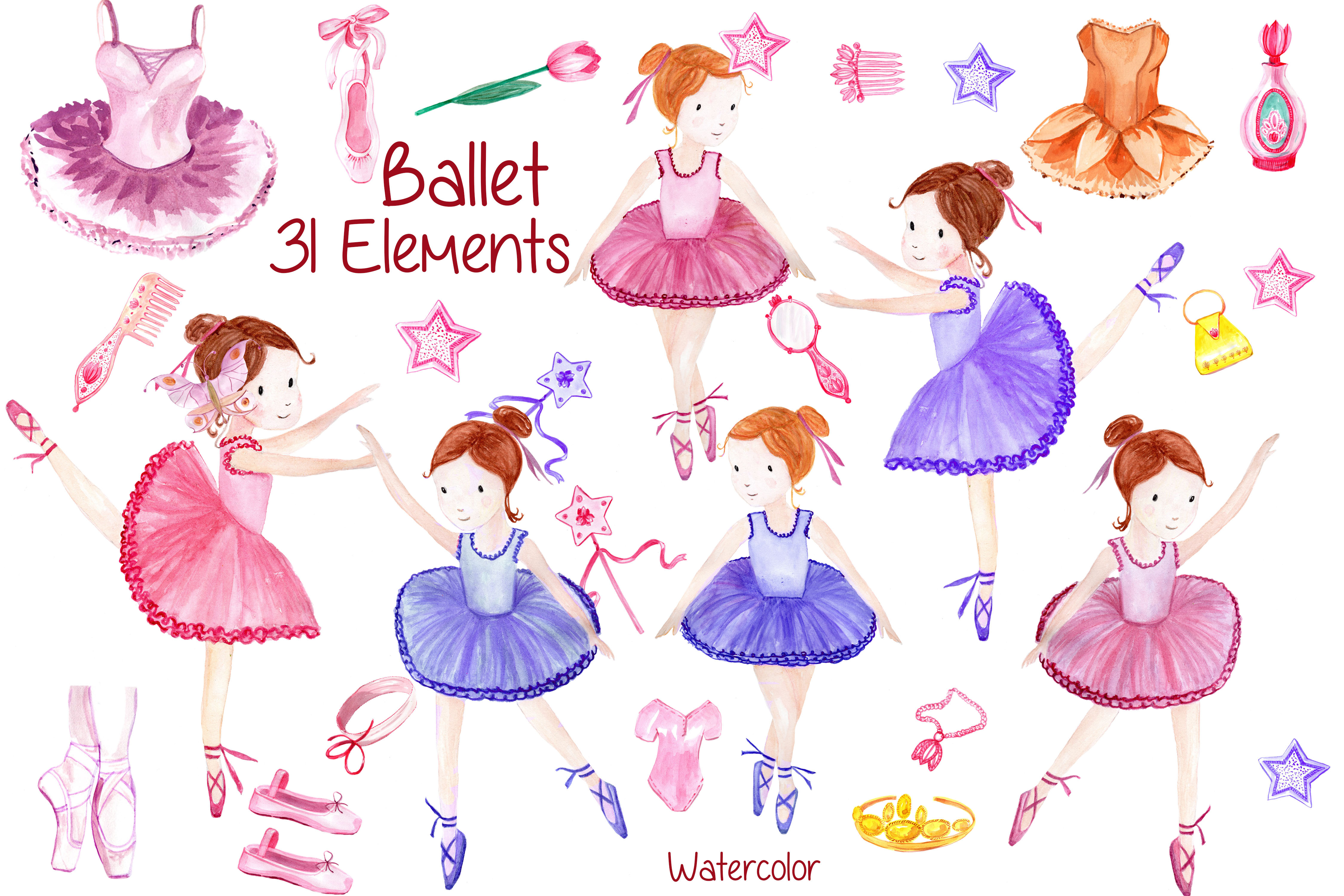Watercolor ballerina clipart, an Illustration by vivastarkids