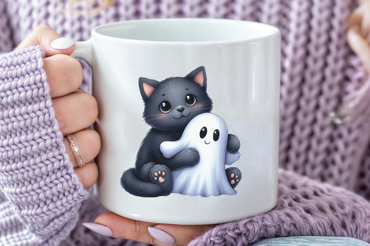 Watercolor Cute Black Cat Clipart, an Illustration by CraftArtStudio (Photo 5 of 6)