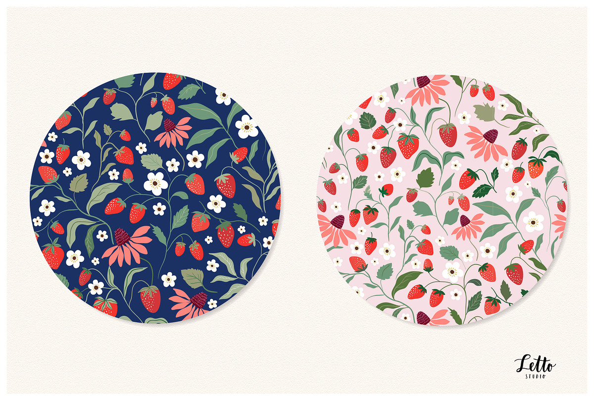 Strawberry seamless patterns set, a Pattern Graphic by Letto studio (Photo 3 of 5)