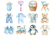 Watercolor Baby Boy Clipart, a Seasonal Illustration by CitraGraphics (Thumbnail 3 of 4)