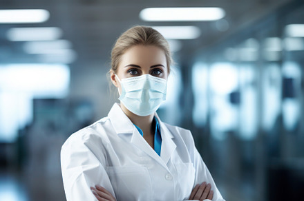 Female doctor, medical worker wearing uniform in a hospital
