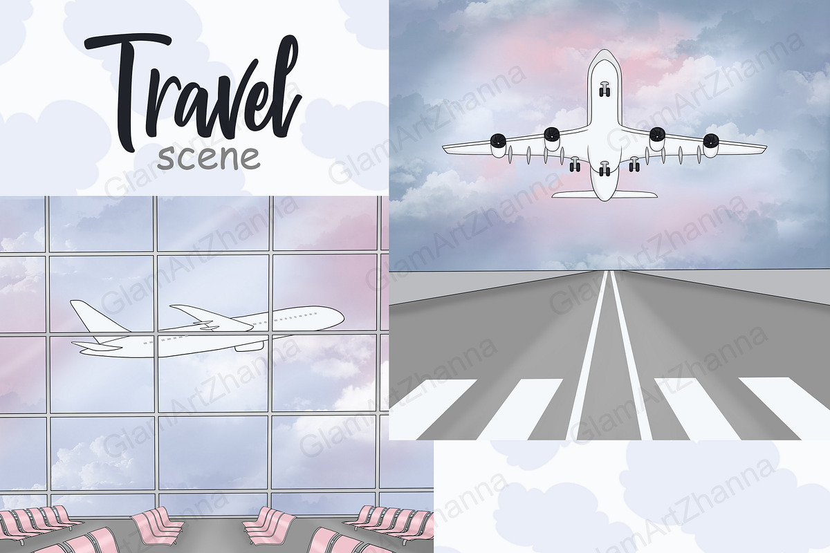 Travel Clipart | Airport Background, a Transportation Illustration by GlamArtZhanna (Photo 2 of 3)