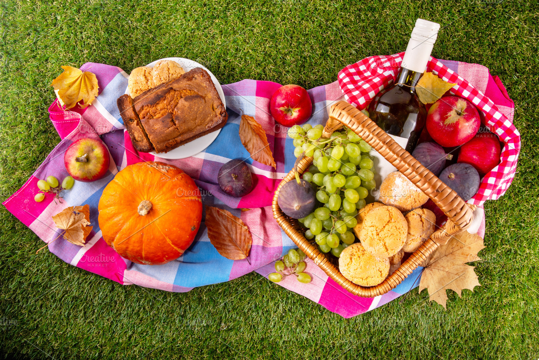 Autumn Thanksgiving holiday picnic basket on g, a Food & Drink Photo by Rimma