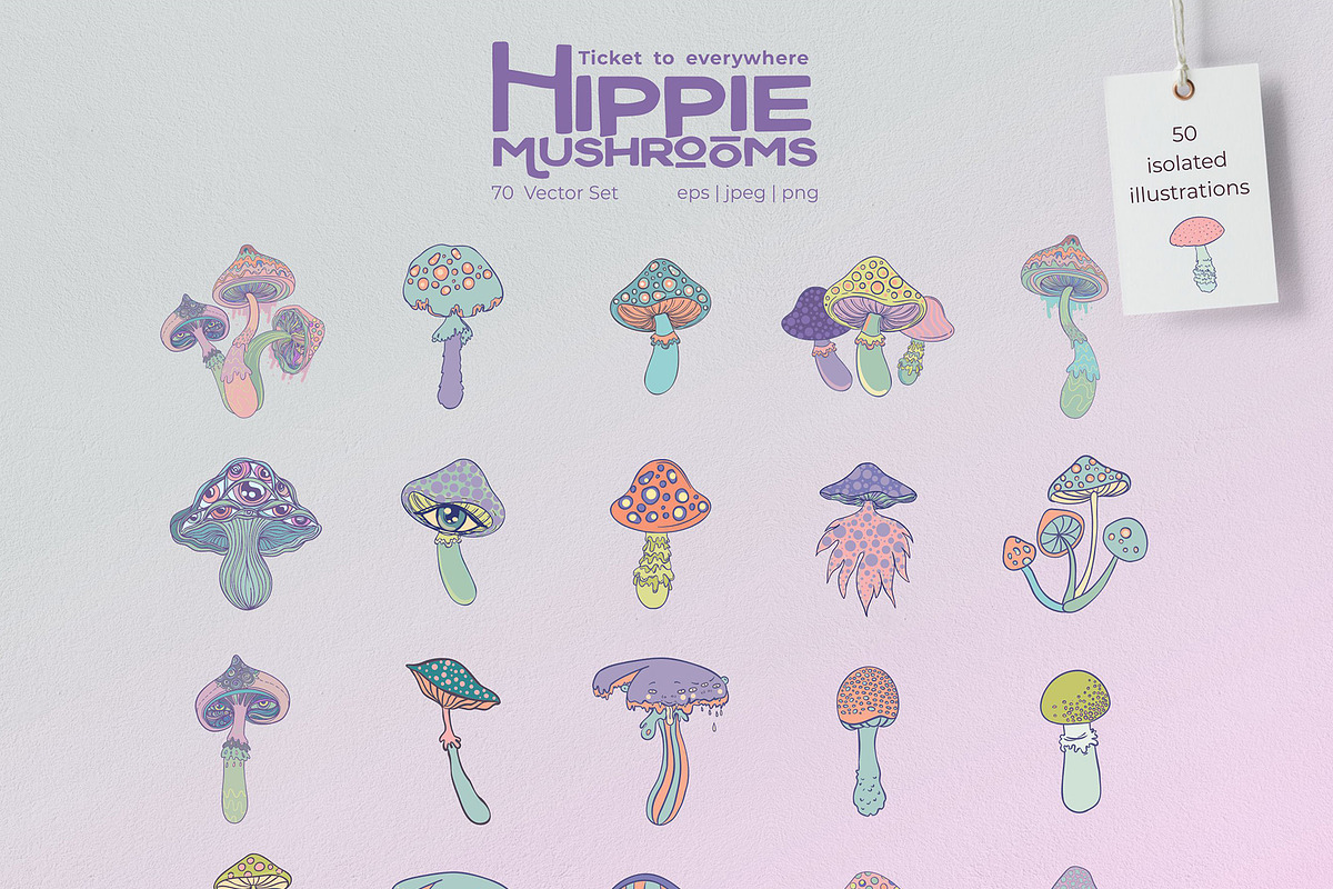 70 Hippie MUSHROOMS. Vector Set., a Pattern Graphic by Varvara Gorbash (Photo 10 of 10)