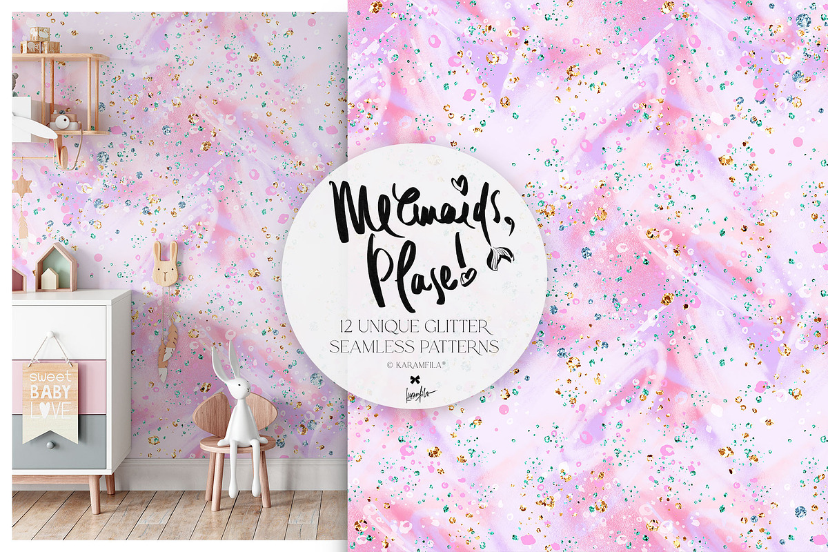 Mermaid Glitter Seamless Patterns, a Texture Graphic by KaramfilaS (Photo 3 of 15)