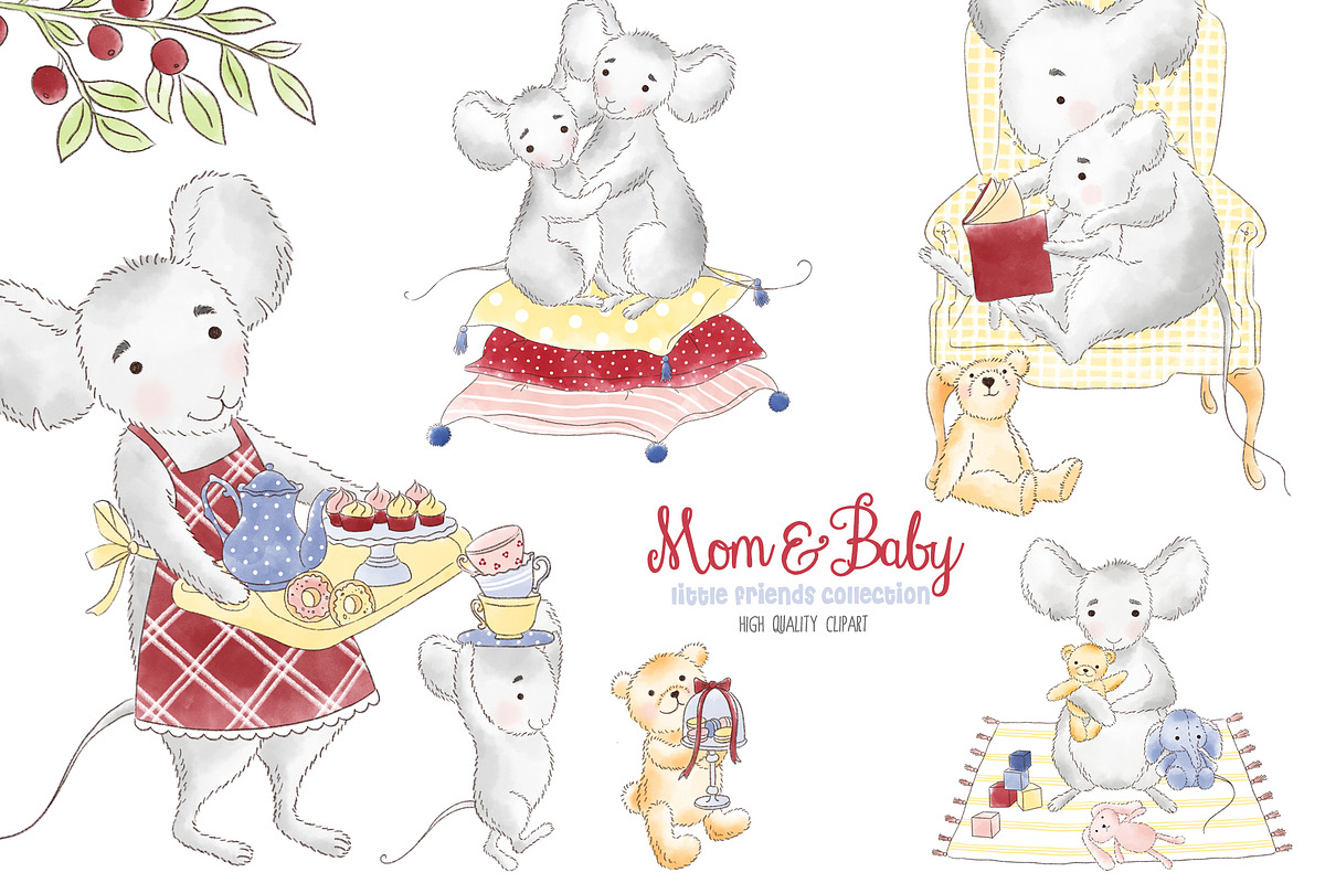 Mouse Mother and me clipart, an Animal Illustration by Magic Story Studio (Photo 1 of 4)