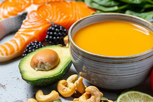 Keto diet bone broth with avocado, a Photo by Dvoevnore photos