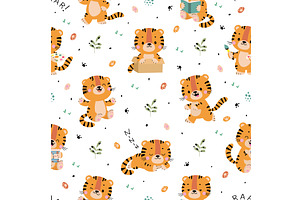 Cartoon cute tigers pattern. Tiger, an Animal Illustration by Valerie Bodnar