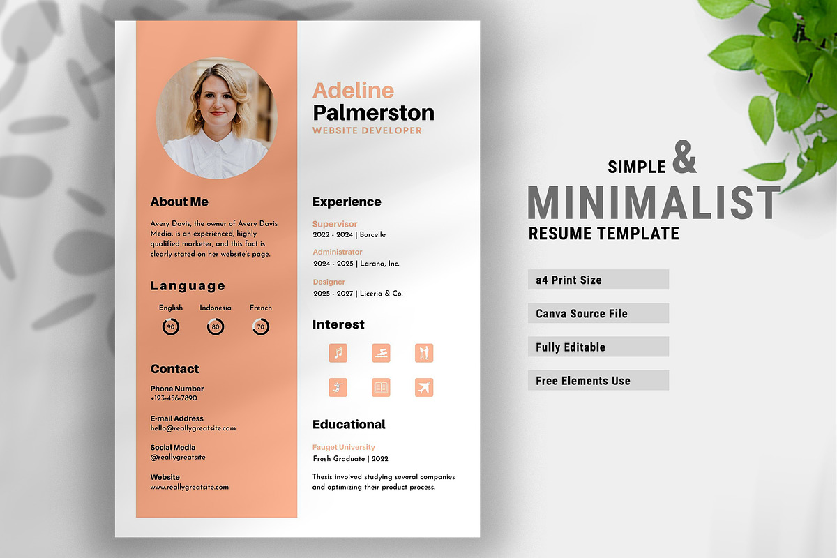 Canva Resume CV template, a Resume Template by MNT-Creator