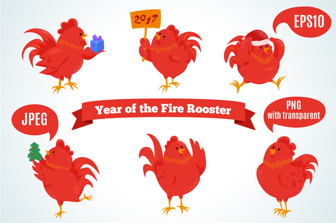 Fire Rooster Clipart and Vectors, an Animal Illustration by KannaaDesign