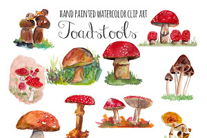 Toadstools Watercolor Clip Art