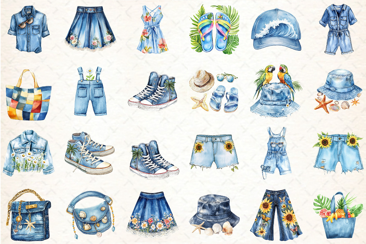 Summer Denim Clipart Bundle, an Illustration by DreamCafeArt (Photo 2 of 6)