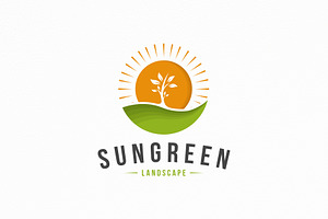 Sun Green Landscape Logo Template