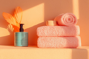 A neat stack of white towels, a Beauty & Fashion Photo by Imaginarium