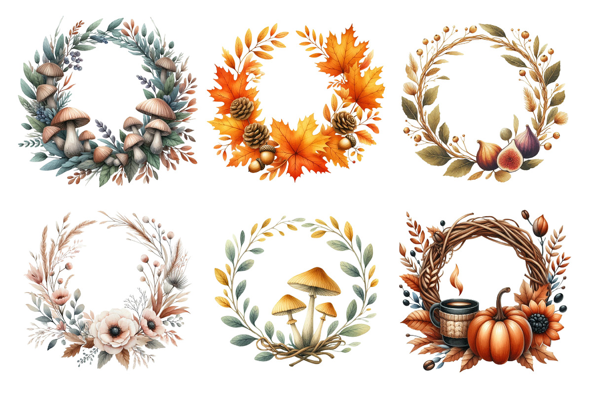 Watercolor Autumn Wreath Clipart, an Illustration by Daily.Designs (Photo 4 of 5)