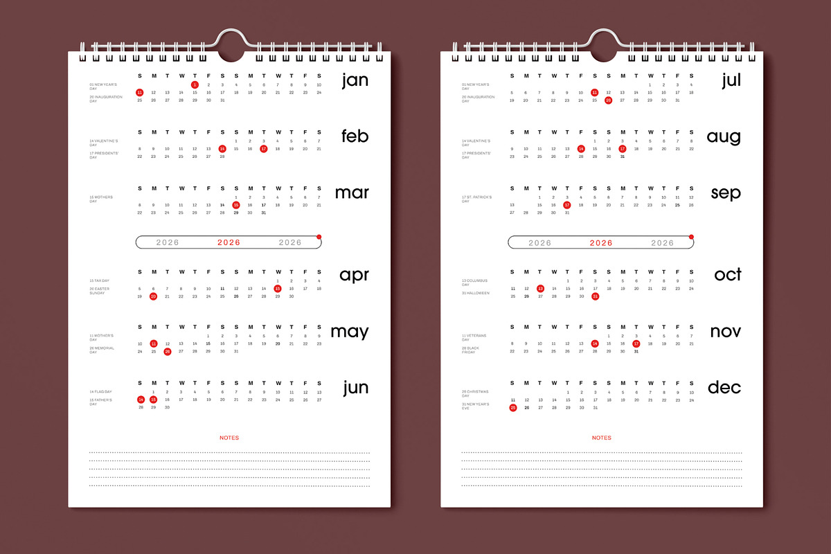 2026 Minimal Wall Calendar Template, a Stationery Template by MightyDesign (Photo 1 of 8)