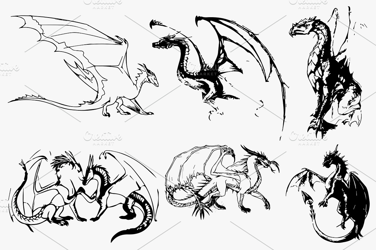 18 dragons hand drawn vector, an Animal Illustration by AnastasiyaOleynik (Photo 2 of 5)