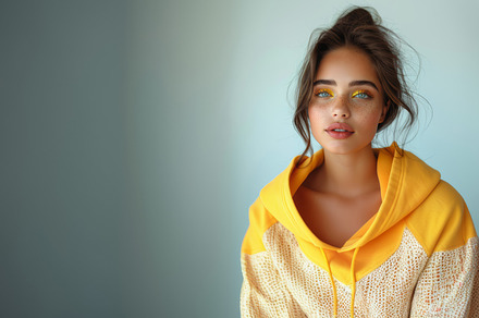 Portrait of a confident young woman wearing a trendy orange hood, a Beauty & Fashion Photo by AS photostudio