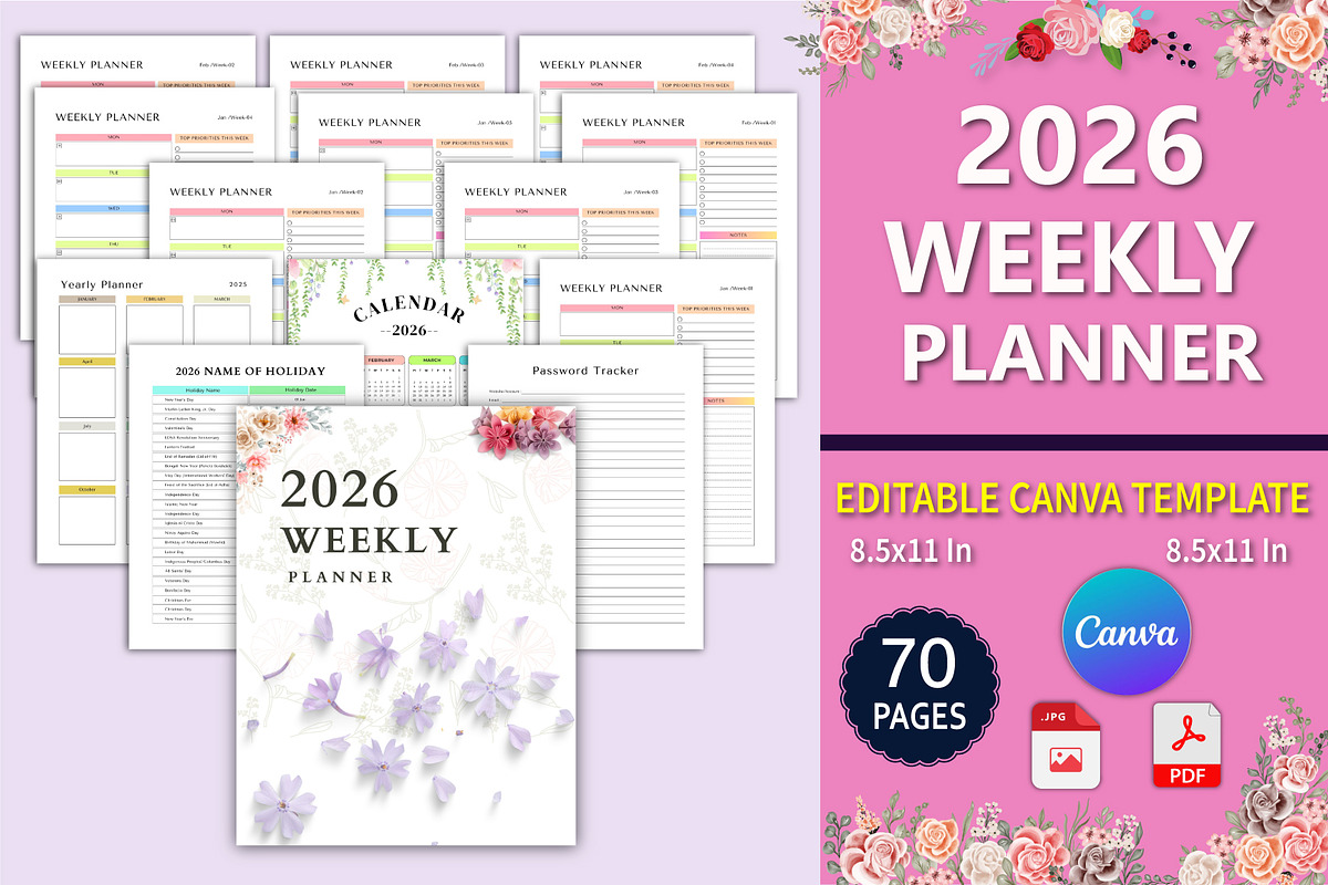 2026 Weekly Planner, a Stationery Template by Designmela01 (Photo 1 of 6)
