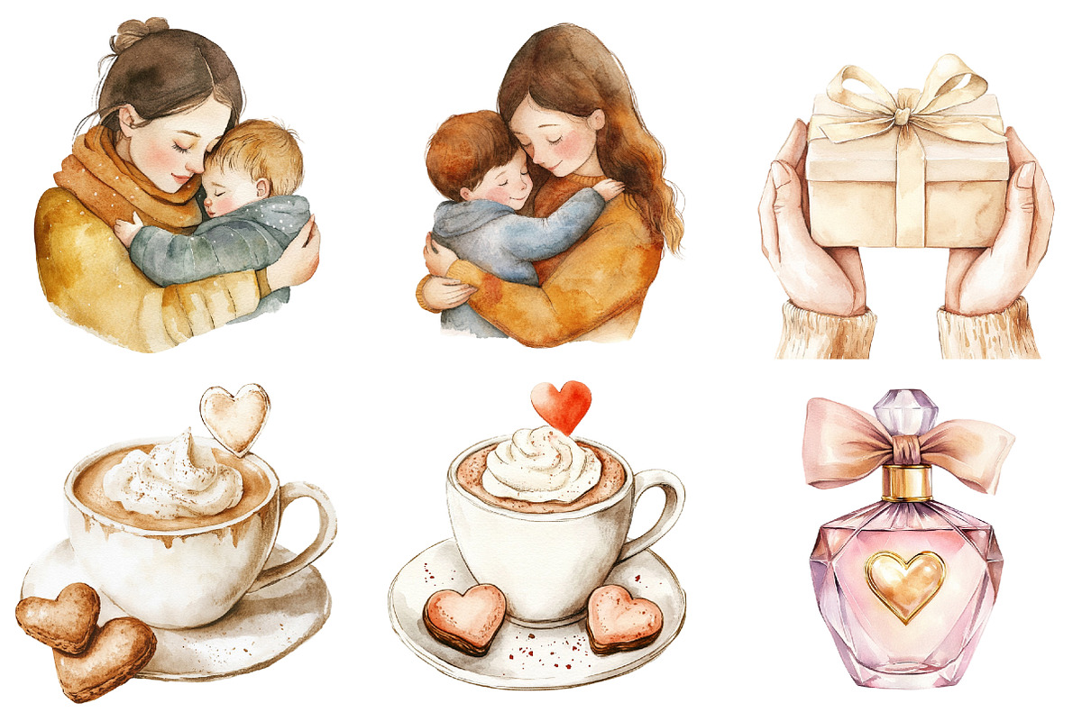 Watercolor Mothers Day ClipArt, a Seasonal Illustration by CitraGraphics (Photo 4 of 4)
