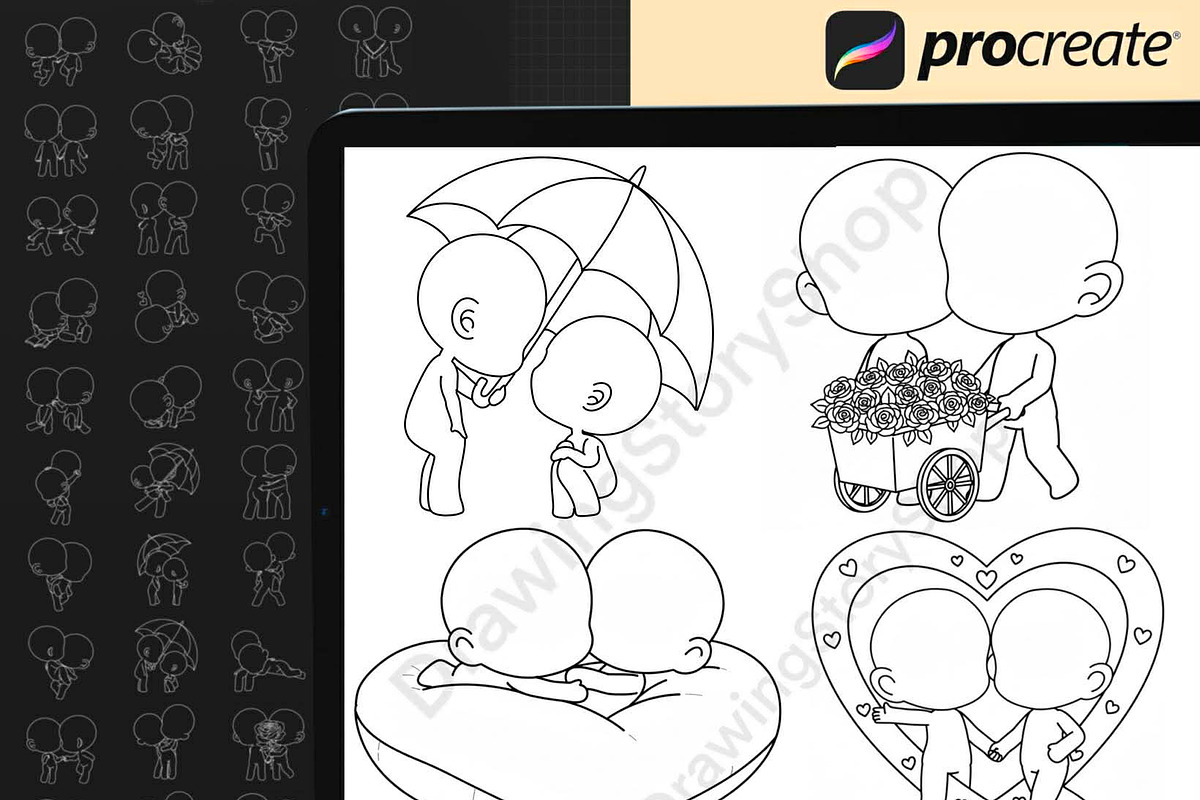 100 Procreate Chibi Couple Stamp, a Brush Add-On by DrawingStoryShop (Photo 6 of 6)