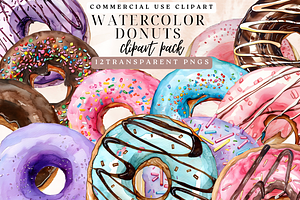 Donuts Clipart Watercolor Set