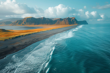 Dramatic Aerial View of a Vast Coastal Landscape with Cliffs and Ocean Waves, a Photo by AS photostudio