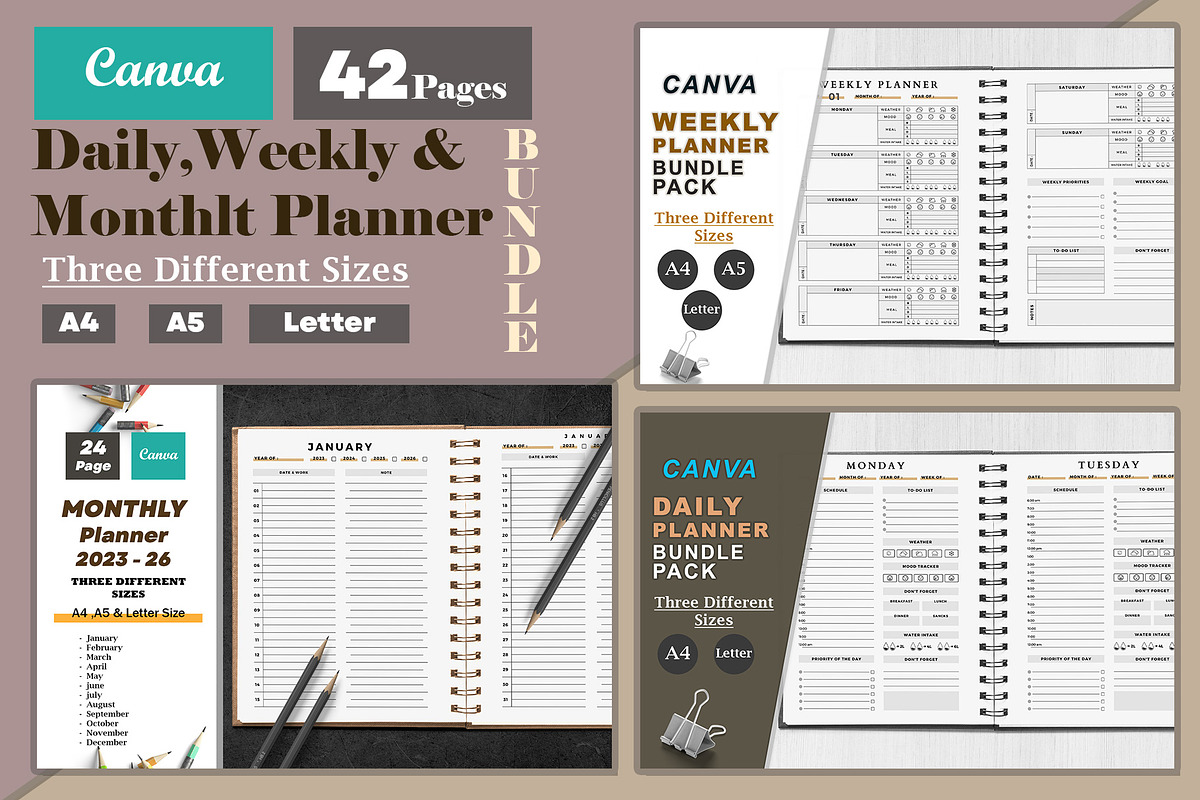 Daily,Weekly &Monthly planner Bundle, a Stationery Template by DesignByStore (Photo 1 of 4)