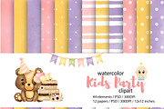 Baby Girl Birthday Party Clipart, an Animal Illustration by Natalya_Mona_Art (Thumbnail 3 of 9)