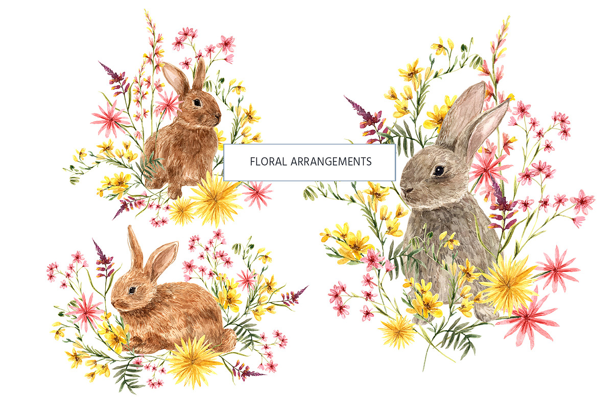 CUTE BUNNIES & florals, a Pattern Graphic by HannaStudio (Photo 4 of 9)