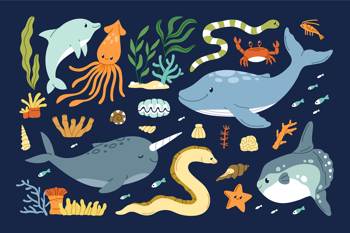 Marine life. Sea set, banner, cards, an Animal Illustration by Good Studio (Photo 4 of 12)