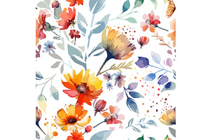 Colorful flowers seamless background, an Illustration by Nenahliadava Design