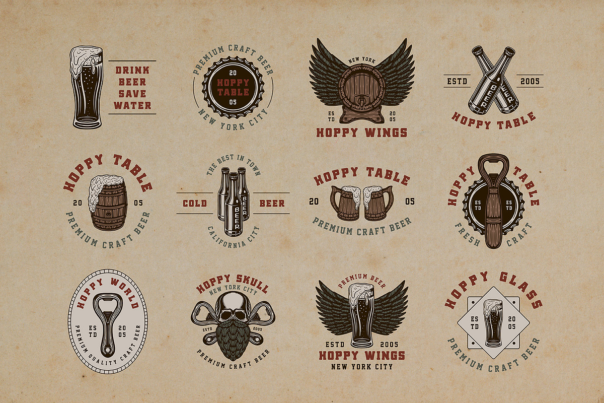 Beer Emblems in Vintage Style Part 1, a Branding & Logo Template by AkimD (Photo 2 of 6)