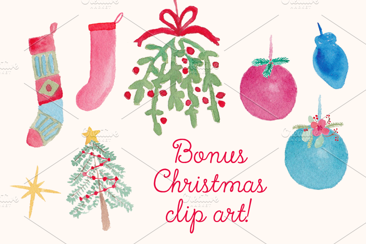 Winter Holiday Watercolor Clip Art, an Illustration by Emerald & Ivy Studios (Photo 3 of 3)